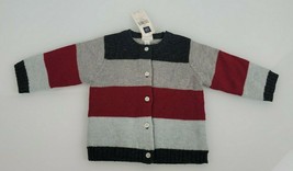 Baby Gap Unisex Red Charcoal Gray Stripe Cardigan Sweater Wool Blend NEW NWT 3-6 - £15.65 GBP