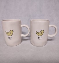 Rae Dunn Peep Coffee Mugs 2 White Yellow Chick Artisan Collection by Magenta - £23.94 GBP