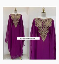 Purple New Moroccan Dubai Kaftans Abaya Farasha Dress Women Fancy Long Gown - £43.35 GBP