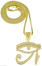  Eye Of Ra Crystal Rhinestone Pendant 24 Inch Box Link Necklace Egyptian Horus - £12.56 GBP