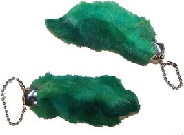 2 Green Colored Rabbit Foot Keychains Novelty Lucky Fur Hair Feet Ball Chain - £6.86 GBP