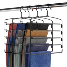 Fontaines Luxury 5 Tier Pants Hangers 4 Pack - Ultra Slim &amp; Space Saving - Heavy - £44.07 GBP