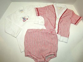 Vintage Scout-Tex Eversized Baby Size M Red &amp; White Striped 3 Piece Outfit - £27.69 GBP