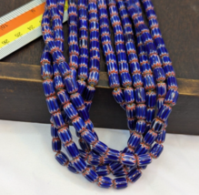 Hi Quality Vintage Old Blue Chevron beads 6x9mm Glass Beads Necklace - $56.14 CAD