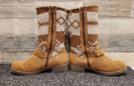 Muk Luks Women Side Zip Tan Winter Sweater Boots Mid Calf ~ US 7 - £22.76 GBP
