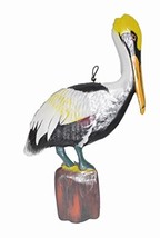 Hand Carved 3 POST White Wood Pelican Wall Art Hang on Tropical Nautical... - $29.64