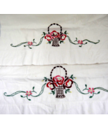 Vintage Hand Embroidered Pillowcases Set of 2 Standard 19&quot; x 29&quot; Flower ... - £11.21 GBP