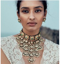 VeroniQ Trends-Bollywood Style Bridal Gold Plated Bikaneri Kundan Choker Necklac - £309.33 GBP