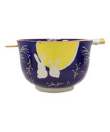 2 Bunny Rabbits And Full Moon Ramen Noodles Soup Large 6&quot;D Bowl With Cho... - $30.17 CAD