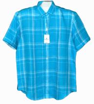 Bugatchi Uomo Men&#39;s Teal Blue White Plaid Button-Front Shirt Size L - £81.24 GBP