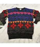 Bee Bee Womens Vintage 90s Pullover Sweater Size M Blue Pink Floral Meta... - $47.37 CAD