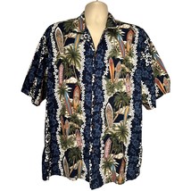 KYs Vintage Blue Hawaiian Aloha Floral Button Front Shirt 2XL Pocket Sur... - £31.02 GBP
