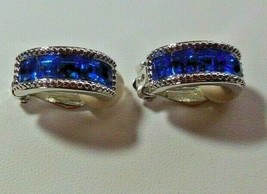 Signed Swarovski Crystal Studio Blue Crystal Half Hoop Clip-On Earrings - £43.76 GBP