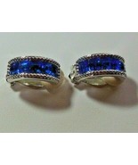 Signed Swarovski Crystal Studio Blue Crystal Half Hoop Clip-On Earrings - £43.01 GBP
