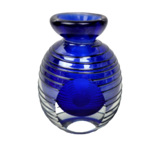 Cobalt Blue Art Glass Bud Vase Ribbed Polished Faces 3D Design 3.75&quot; - £18.76 GBP