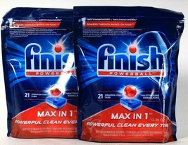 2 Bags Finish 13.29 Oz Powerball Max In 1 Powerful Clean 21 Ct Wrapper Free Tabs - £21.57 GBP