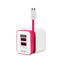 [Pack Of 2] Reiko 2 Amp Dual Port Portable Travel Adapter Charger In Hot Pink - £24.78 GBP