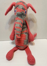Vintage Handmade Knit Crocheted Plush Elephant or Aardvark Pink and Gray 22&quot; - £13.13 GBP