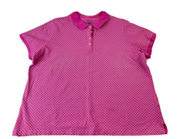 Lands&#39; End Womens 2XL Short Sleeve Polo PRNT Fresh Pink &amp; White Geometric - £9.44 GBP