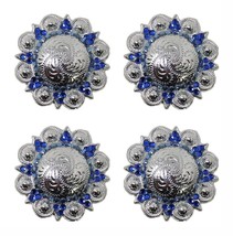 Set of 4 Screw Back 1-1/4&quot; Blue Rhinestone Western Tack Conchos CO40 - $24.74