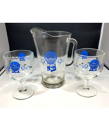 Vintage Pabst Blue Ribbon Beer Advertising Glass Pitcher and 2 Cups/Goblets - £33.72 GBP