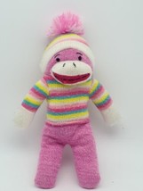 Inter-American Products 11&quot; PomPom Sock Monkey Pink Rainbow Striped 2019 Plush - £4.23 GBP