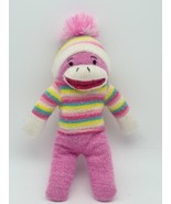Inter-American Products 11&quot; PomPom Sock Monkey Pink Rainbow Striped 2019... - £4.22 GBP