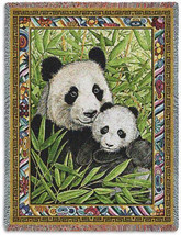 72x54 PANDA BEAR Mother &amp; Cub Bamboo Tapestry Afghan Throw Blanket - £50.11 GBP