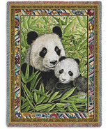 72x54 PANDA BEAR Mother &amp; Cub Bamboo Tapestry Afghan Throw Blanket - £49.61 GBP