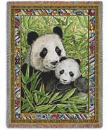 72x54 PANDA BEAR Mother &amp; Cub Bamboo Tapestry Afghan Throw Blanket - $1,181.06 MXN