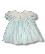 Vintage HRH Girl Dress Polka Dot Lace Blue Short Sleeve Peter Pan Collar... - $19.95