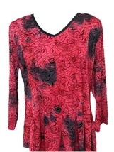 Sienna Grace Womens Red Black Rose Top Sz12-14 Burnout Whimsigoth Stretc... - $13.74