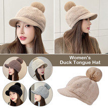 Thick Warm Winter Rabbit Fur Baseball Cap for Women Knitted Hat Peaked Cap - £10.07 GBP
