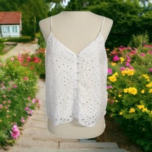 White Eyelet Cami Top 8 Lace Y2K Button Front Peasant Fairy Hippie Boho ... - £11.81 GBP