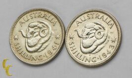 1941-43 Australia Shilling Silver Coin Lot of 2 KM# 39 - $91.50