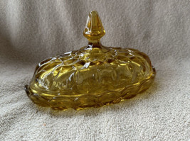 Vintage Amber Glass Covered Butter Dish Honeycomb Pattern Mint 7”x4” - £17.55 GBP