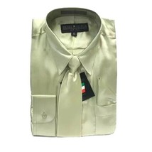 Daniel Ellissa Boys Olive Green Satin Dress Shirt Tie Hanky Set Size 16 - £19.86 GBP