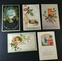 Five Antique 1910s Postcards Merry Christmas Cute Girl Holly Embossed - £4.97 GBP
