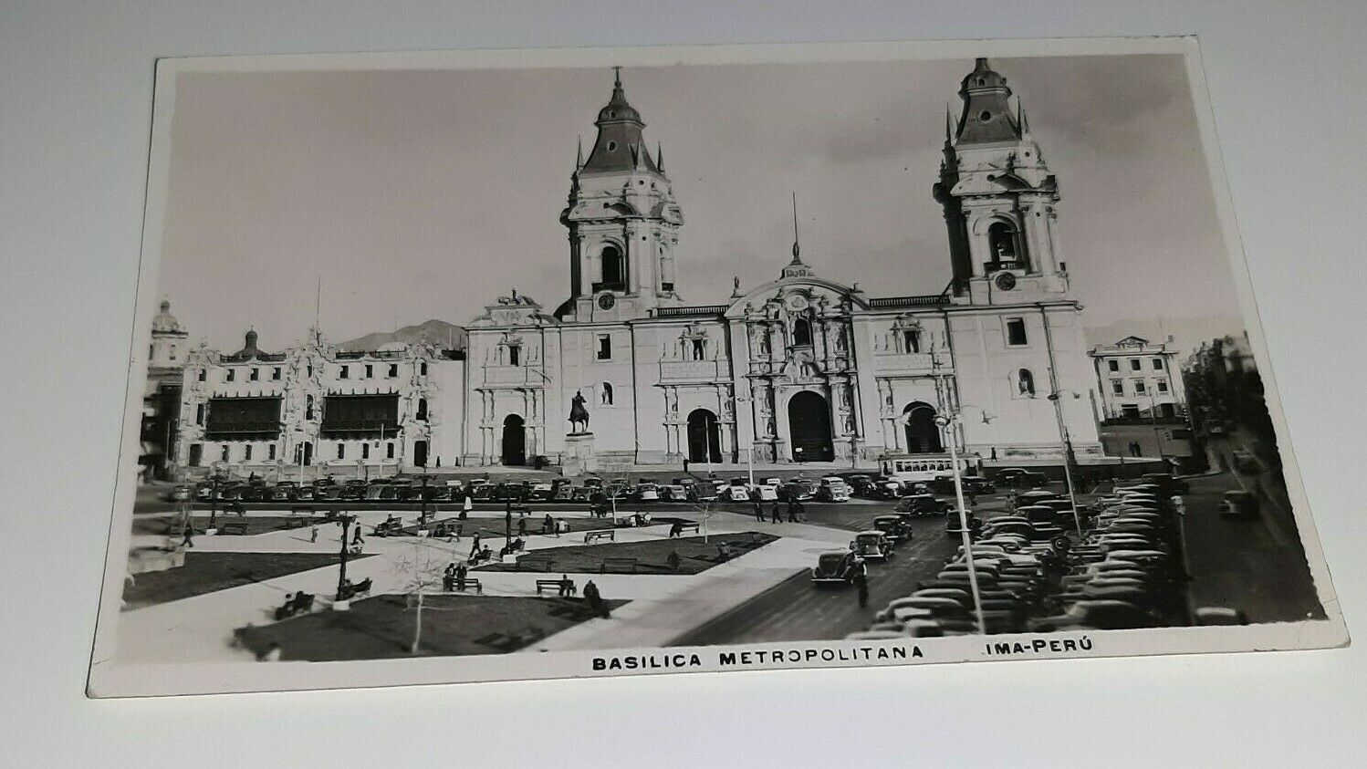 Primary image for RPPC Metropolitan Basilica  LIMA PERU Postcard 1930s Plaza Trolley Cars
