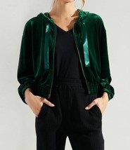 Sugarlips Everson Velvet Cropped Zip Up Hoodie Emerald - $27.00