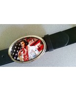 ELVIS PRESLEY US Flag Photo  Epoxy PHOTO MUSIC BELT BUCKLE &amp; Black Bonde... - $24.70
