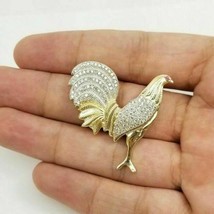1 Ct Real Moissanite Rooster (Chicken) Pendant Silver 14K Yellow Gold Plated - £133.36 GBP