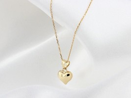 Solid 14K Yellow Gold Over Charm Love Small Heart Pendant Necklace 925 Silver - £66.87 GBP