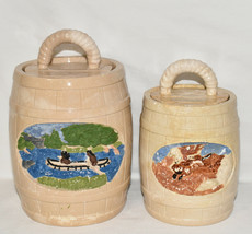 Vintage HERSHEY MOLDS Ceramic Canisters Hand Painted Barrel Canisters with Lids - £19.62 GBP