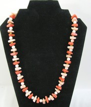 LES BERNARD Vintage Coral Salmon Necklace Triangle Bead 24 inch 1960&#39;s - £21.61 GBP