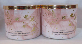 Bath &amp; Body Works 3-wick Scented Candle Lot Set Of 2 Honeysuckle &amp; Peach Spritz - £51.81 GBP