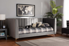 Mosa Light Gray Velvet Fabric Upholstered and Gold Finished Twin Size Da... - $14,061.66 MXN