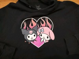 Sanrio Kuromi And My Melody Black Heart Flames Pullover Hoodie Sweatshit... - $243.13 MXN