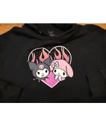 Sanrio Kuromi And My Melody Black Heart Flames Pullover Hoodie Sweatshit... - $243.13 MXN