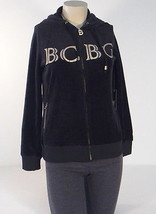 BCBG Maxazria Black &amp; Gold Zip Velour Hooded Jacket Hoodie Women&#39;s NWT $160 - $159.99